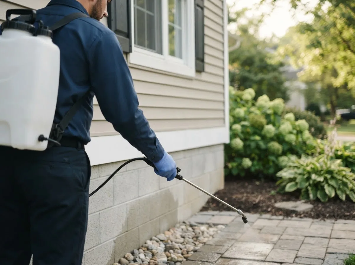 Pest control technician inspecting a home in Flora, MS